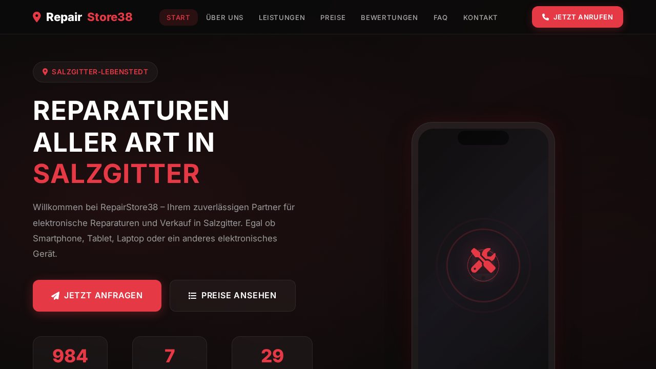 Screenshot der Website von RepairStore38 in Salzgitter, gestaltet von LAYRR