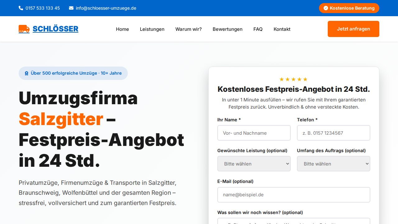 Screenshot der Website von Schlösser Umzüge in Salzgitter, gestaltet von LAYRR